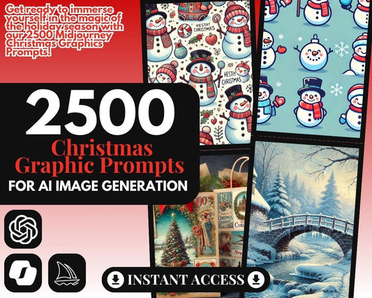 2500 Midjourney Christmas Prompts | AI Graphic Design Prompt Bundle | Automated Intelligence Prompts For Christmas Graphics Creation |