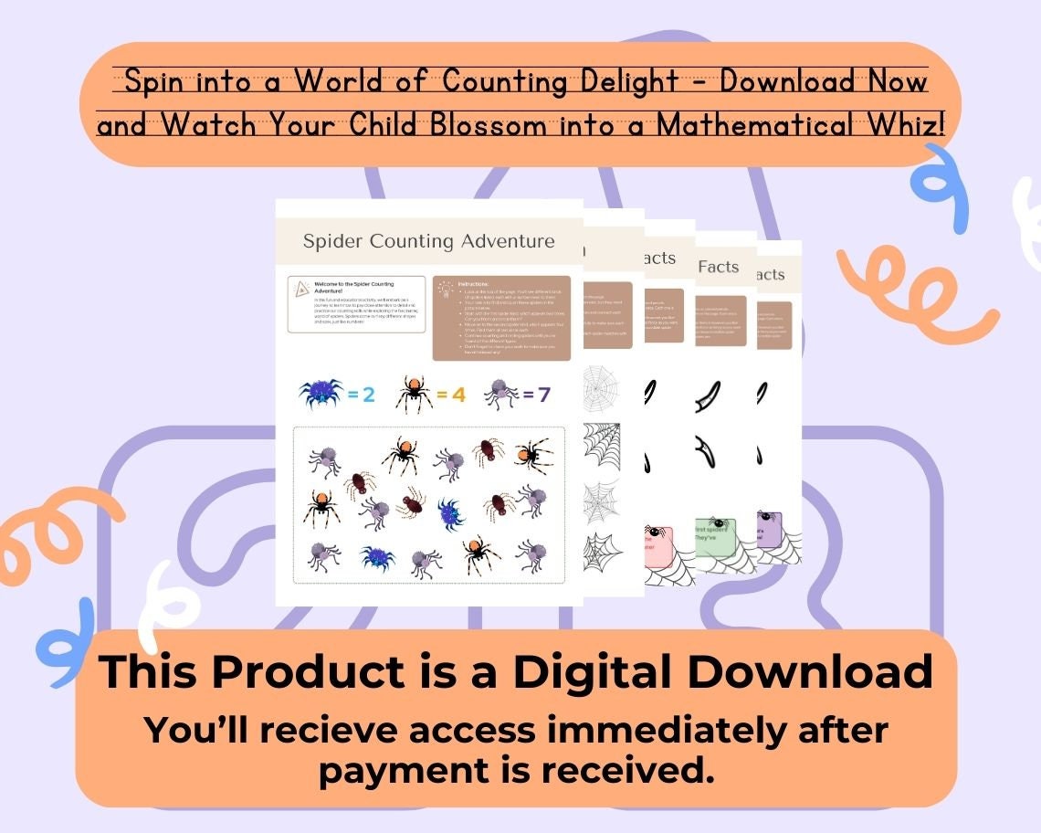 Kids Preschool Counting Spider | Children's Learning Sheet | Teach Kids & Toddlers Pages | Kids Educational Templates For Learning Maths