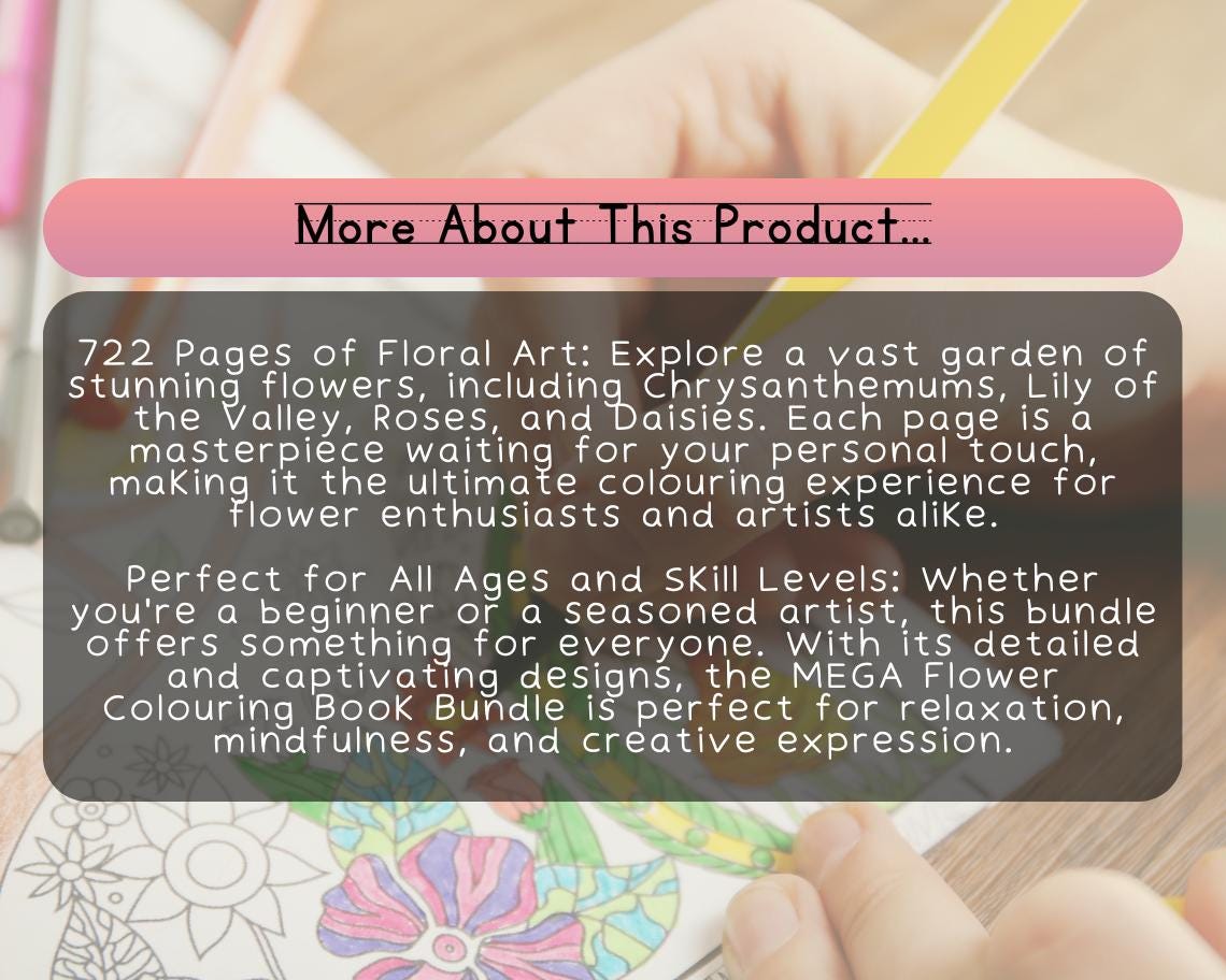 MEGA Flower Colouring Book Bundle | 722 Spring Themed Graphic Pages | 4 Kids & Adults Art Books | Printable Drawing And Colour Sheets |