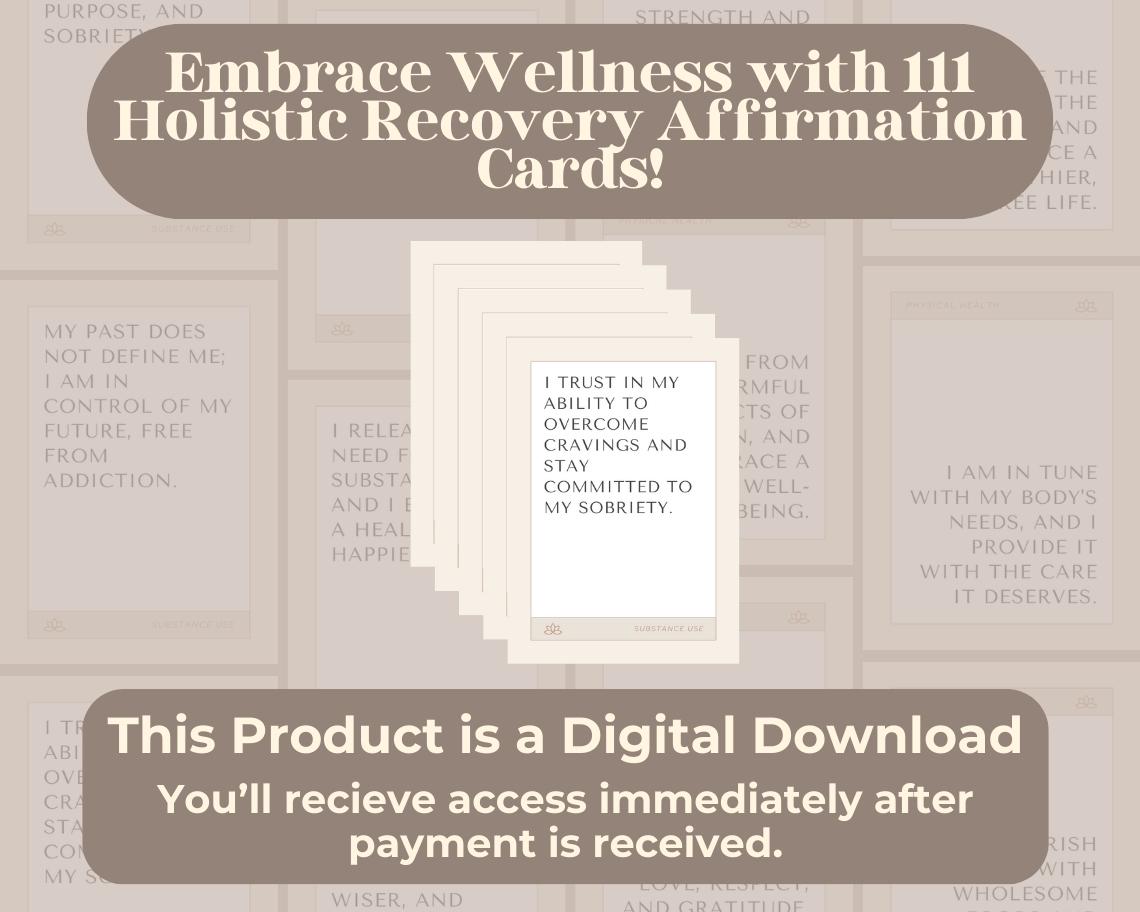 111 Holistic Recovery Affirmation Cards | Positive Affirmations For Healing | Editable Canva Graphic Cards | Illustrated Design Aesthetic