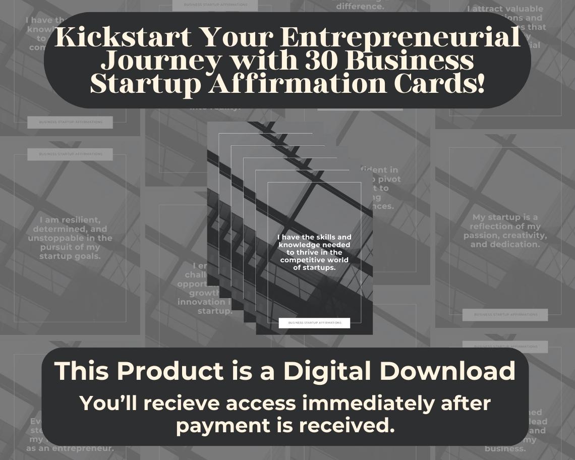 30 Business Startup Affirmation Cards | Positive Affirmations For New Business | Editable Canva Graphic Cards | Illustrated Design Aesthetic