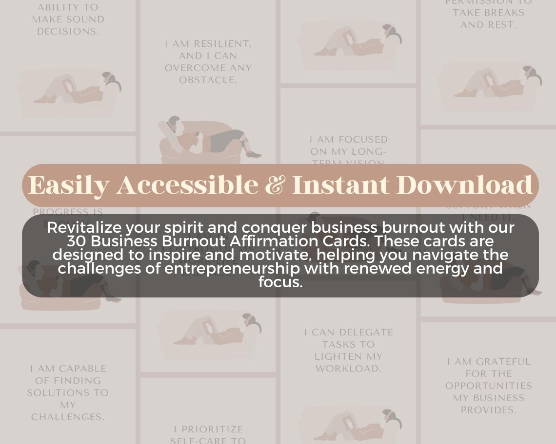 30 Business Burnout Affirmation Cards | Positive Affirmations For Businesses | Editable Canva Graphic Cards | Illustrated Design Aesthetic