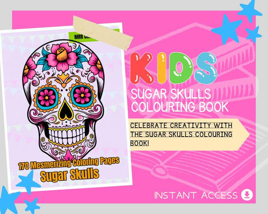 Sugar Skulls Colouring Book | 170 Skeletal Themed Graphic Pages | Kids & Adults Art Books | Printable Drawing Colour Sheets For All Ages |