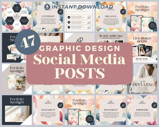 Graphic Design Instagram Posts | 47 Social Media Graphics | Illustrator Insta Post Templates | Instagram Story and Post Designs For Viral IG