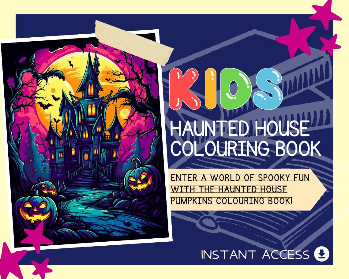 Haunted House Colouring Book | 13 Haunted House Pumpkins Themed Graphic Pages | Kids & Adults Art Books | Printable Drawing Colour Sheets |