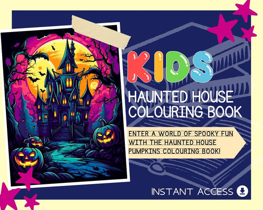 Haunted House Colouring Book | 13 Haunted House Pumpkins Themed Graphic Pages | Kids & Adults Art Books | Printable Drawing Colour Sheets |