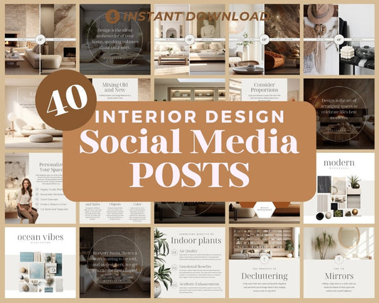 Interior Design Instagram Posts | 40 Social Media Graphics | Architect Insta Post Templates | Instagram Story and Post Designs For Viral IG