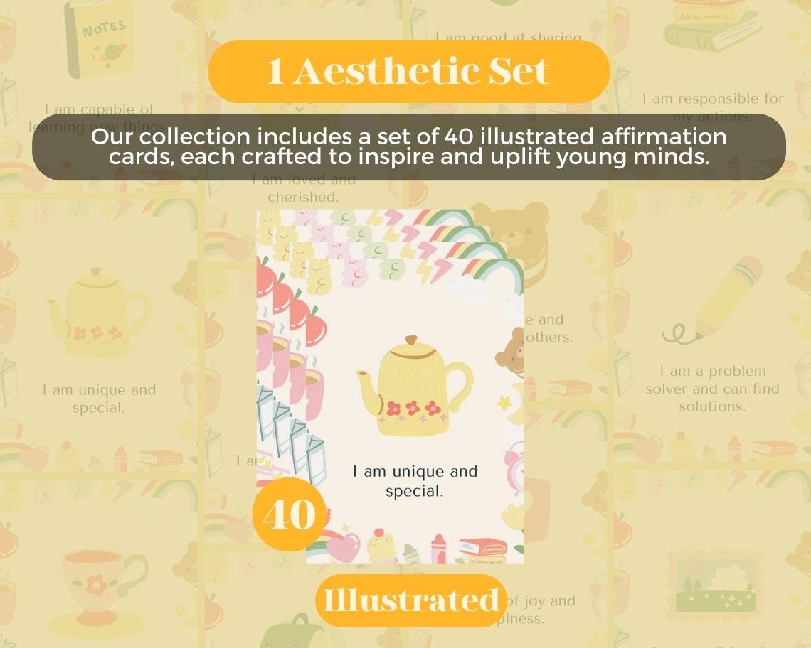 40 Kindergarten Affirmation Cards | Positive Affirmations For Preschool Kids | Editable Canva Graphic Cards | Children Illustrated Aesthetic