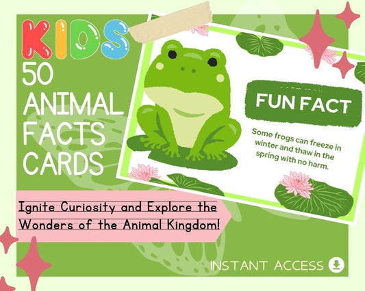 Kids 50 Animal Facts Cards | Children's Learning Sheet | Teach Kids & Toddlers Pages | Kids Educational Templates For Learning The Animals