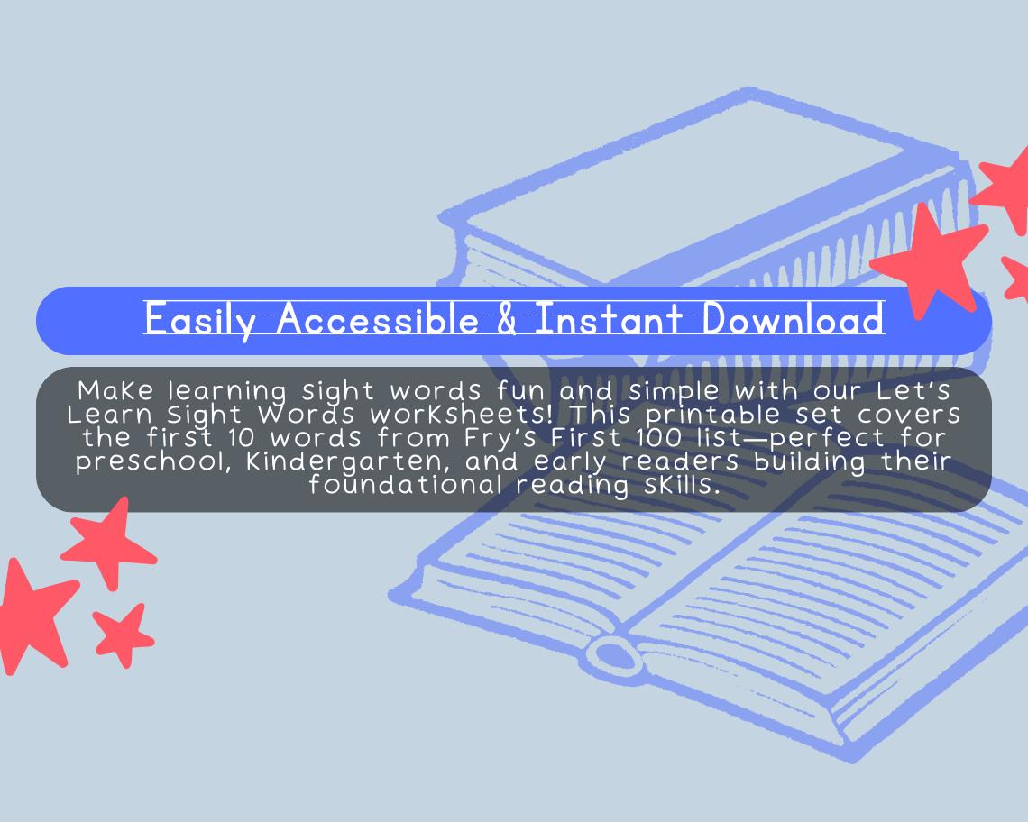 Let’s Learn Sight Words | Fry First 100 (1–10) Worksheets | Printable Reading Practice for Kids