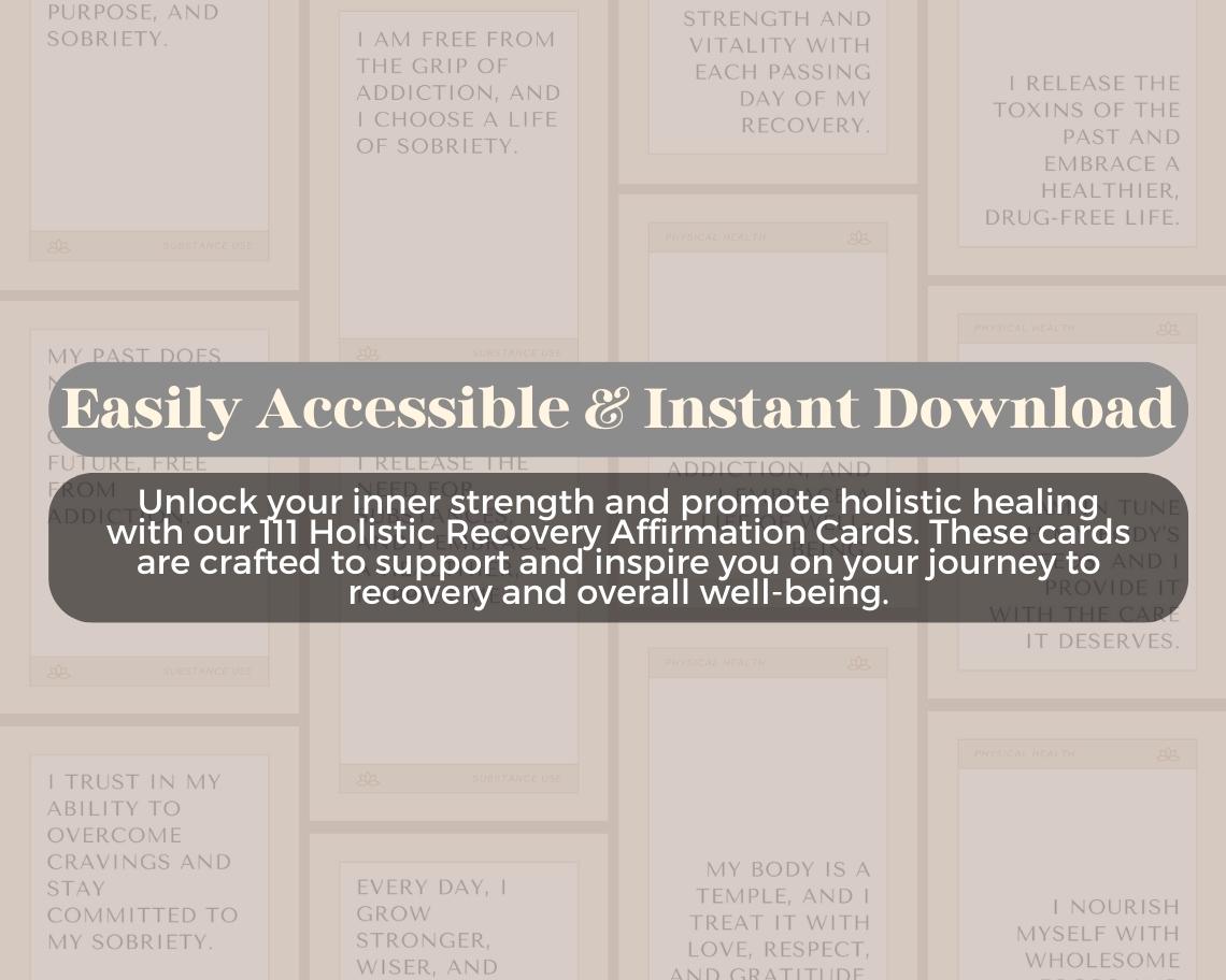 111 Holistic Recovery Affirmation Cards | Positive Affirmations For Healing | Editable Canva Graphic Cards | Illustrated Design Aesthetic