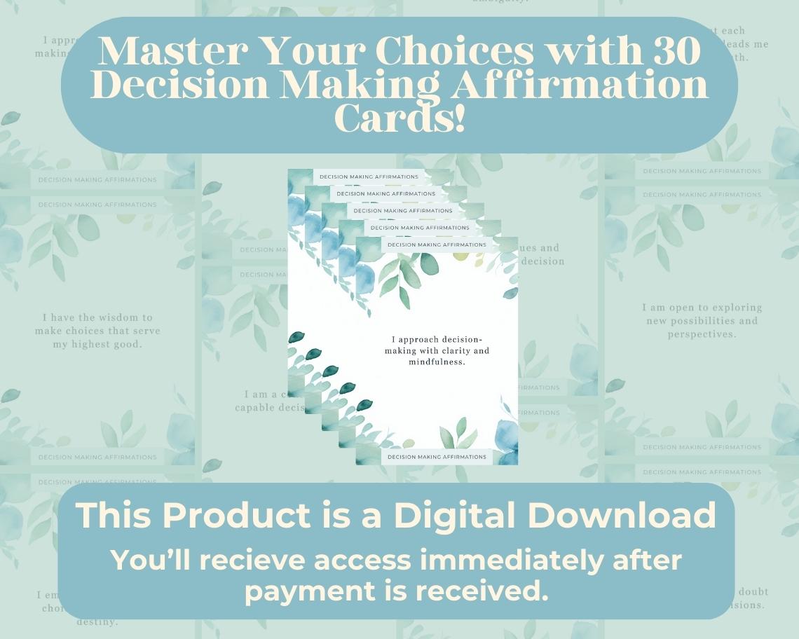 30 Decision Making Affirmation Cards | Positive Affirmations For Decisiveness | Editable Canva Graphic Cards | Illustrated Design Aesthetic