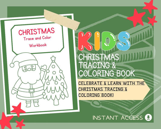 Christmas Tracing & Coloring Book | 22 Printable Holiday Worksheets for Kids | Santa, Reindeer, Snow and More