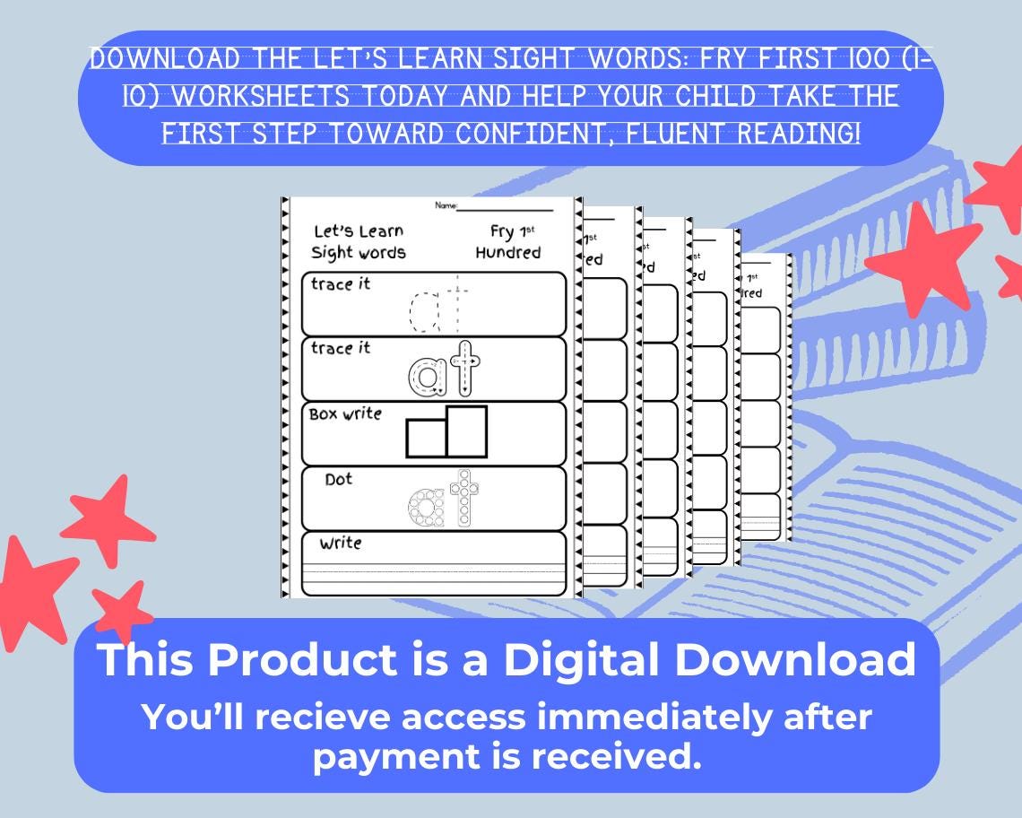 Let’s Learn Sight Words | Fry First 100 (1–10) Worksheets | Printable Reading Practice for Kids