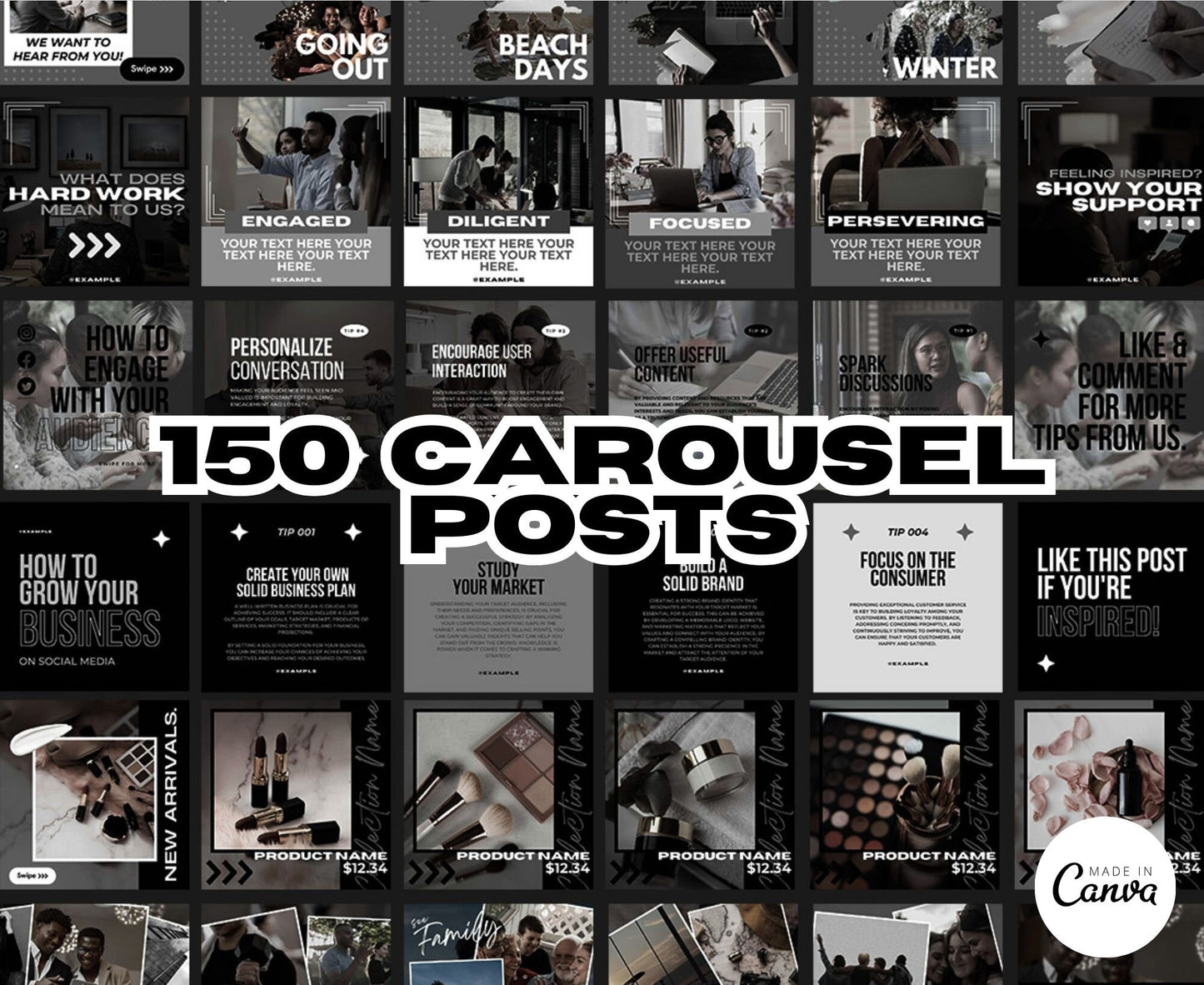 Over 625 Editable Black & White Instagram Templates for Canva | Social Media Graphics | Sleek IG Templates | Instagram Story/Post Designs