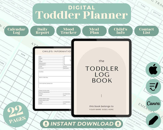 Toddler Planner | Goodnotes, Ipad, Notability, Canva | Daily/Weekly/Monthly Planner | Nursery Kindergarten Baby & Children Preschool Tracker