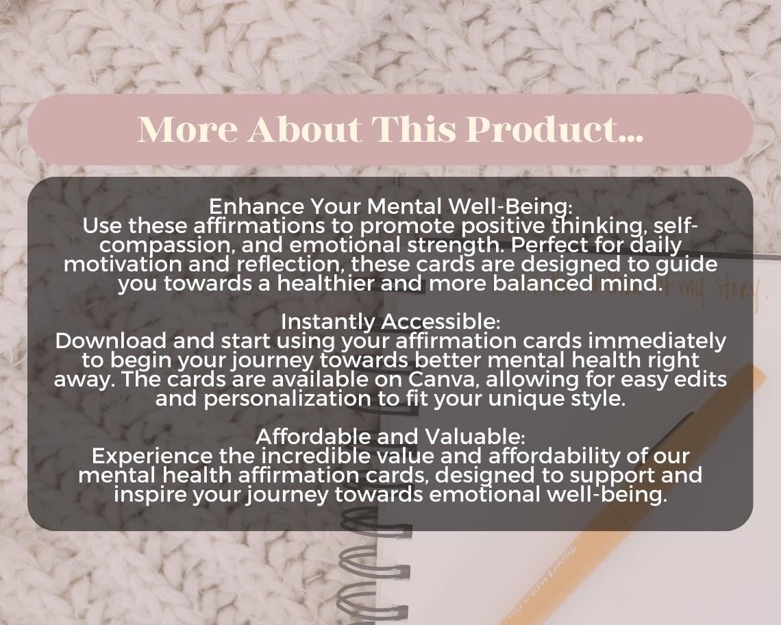 50 Mental Health Affirmation Cards | Positive Affirmations For Positivity | Editable Canva Graphic Cards | Minimal & Illustrated Aesthetic