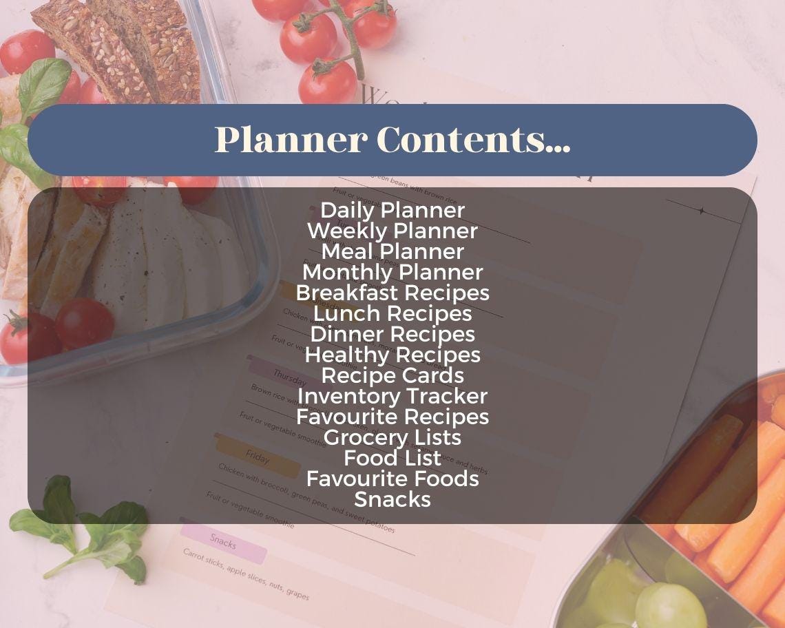Meal Planner | Goodnotes, Ipad, Notability, Canva | Daily/Weekly/Monthly Planner | Meal Plan Health Diet Weight Loss & Food Tracker