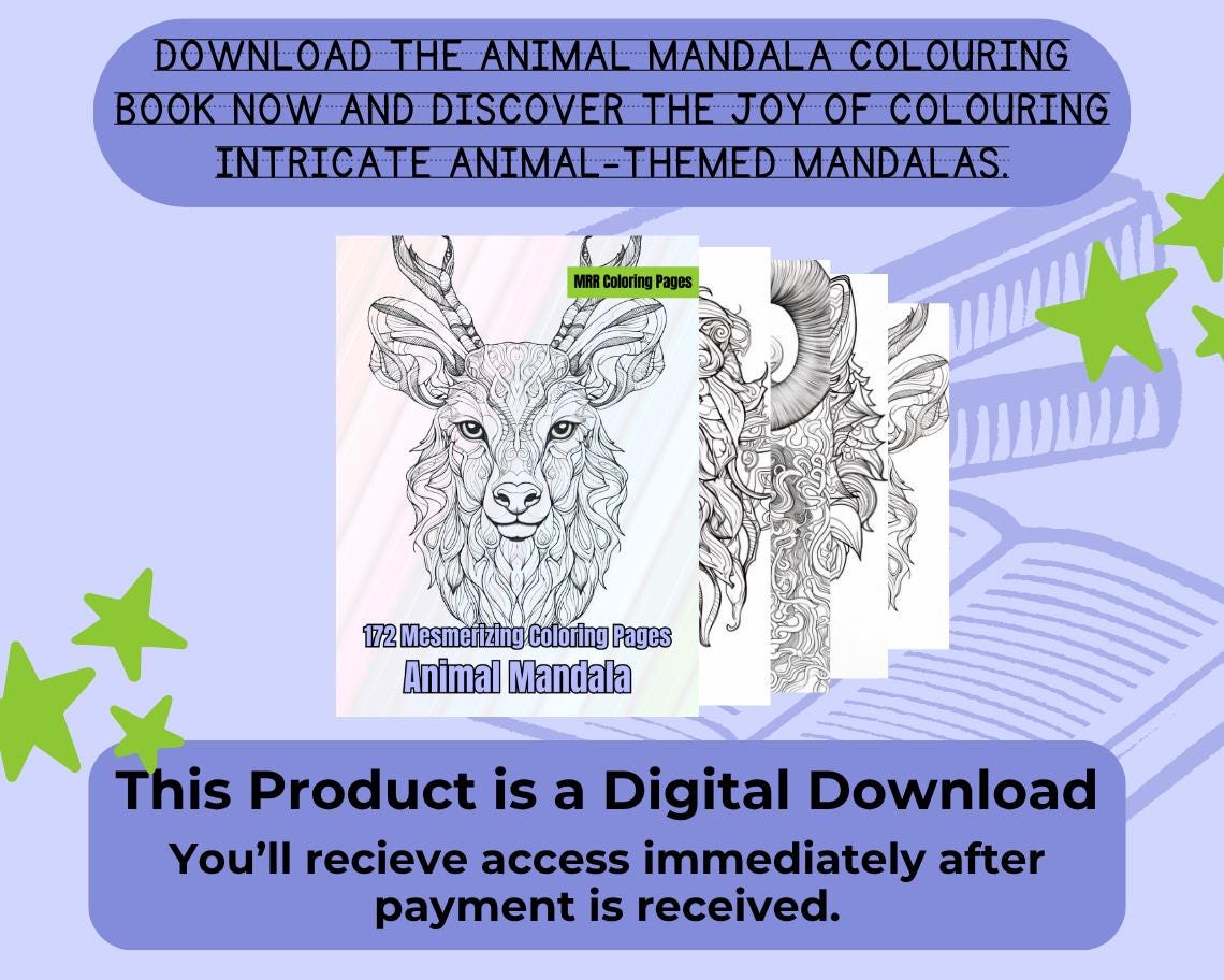 Animal Mandala Colouring Book | 172 Animal Themed Graphic Pages | Kids & Adults Art Books | Printable Drawing Colour Sheets For All Ages |