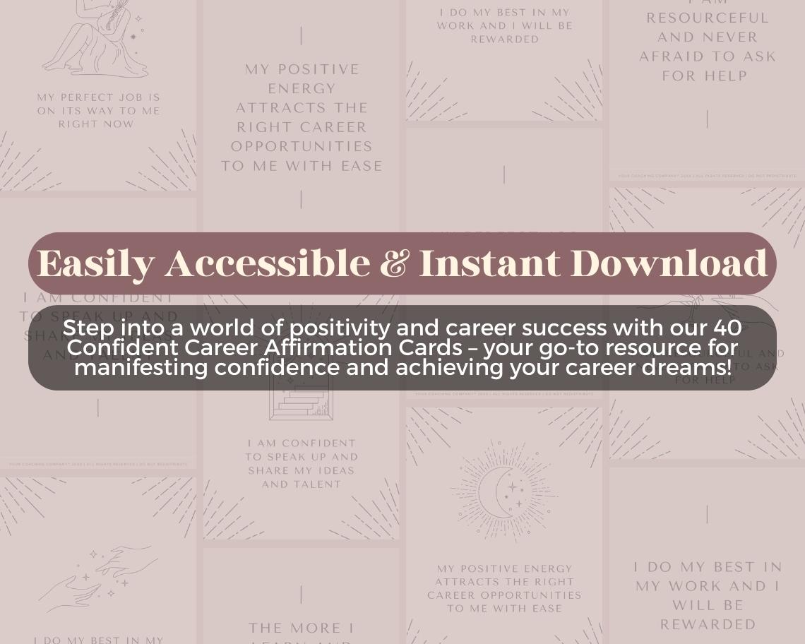 40 Career Affirmation Cards | Positive Affirmations For Job Confidence | Editable Canva Graphic Cards | Minimal & Illustrated Aesthetic