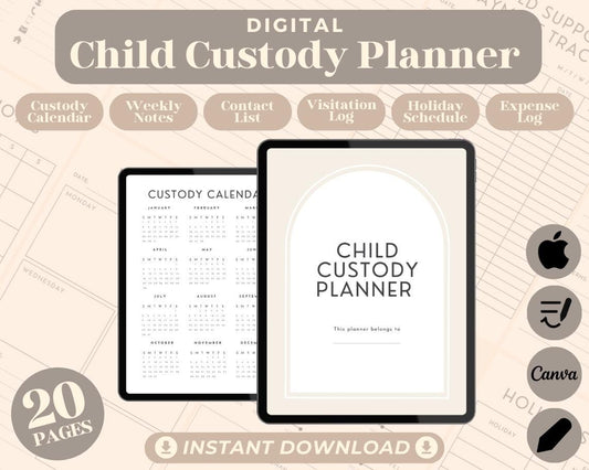 Child Custody Planner | Goodnotes, Ipad, Notability, Canva | Daily/Weekly/Monthly Planner | Custody Agreement Co Parenting Kids Tracker