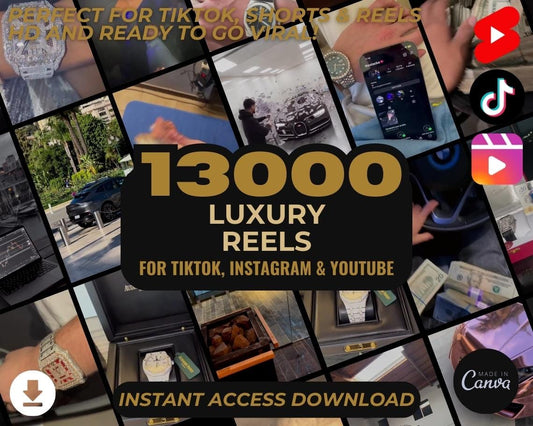 13000 Luxury Lifestyle Reels | DFY Done For You Viral Clips | TikTok Instagram Reels Facebook Youtube Shorts |  FREE Video Edit Tutorial |