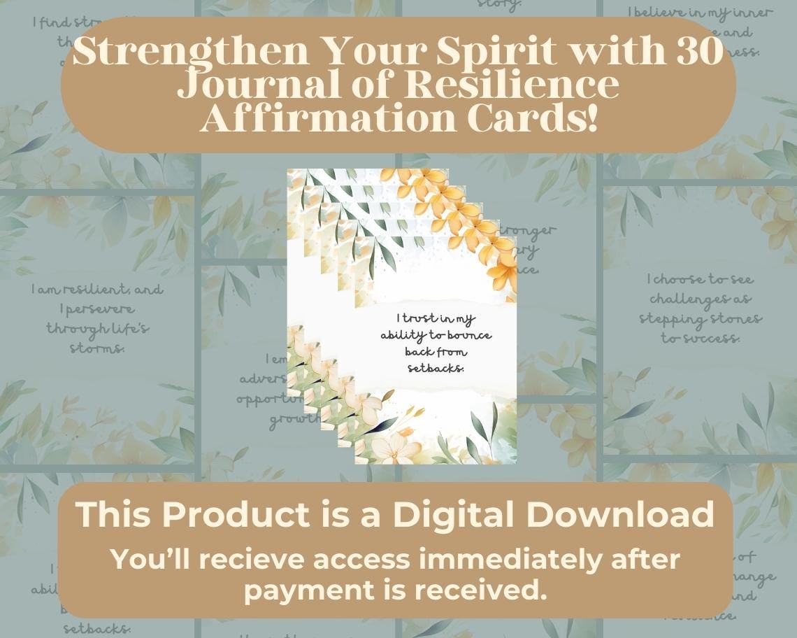 30 Journal of Resilience Affirmation Cards | Positive Affirmations For Courage | Editable Canva Graphic Cards | Illustrated Design Aesthetic