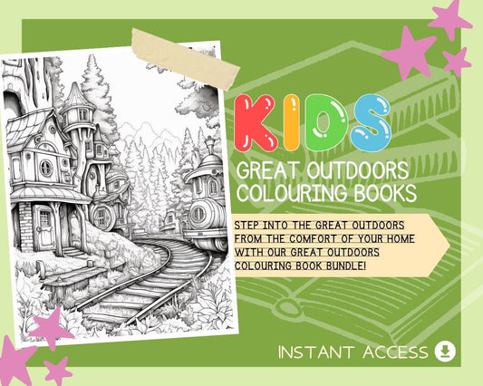 Great Outdoors Colouring Book BUNDLE | 460 Themed Graphic Pages | 3 Kids & Adults Art Books | Printable Drawing Colour Sheets All Ages |