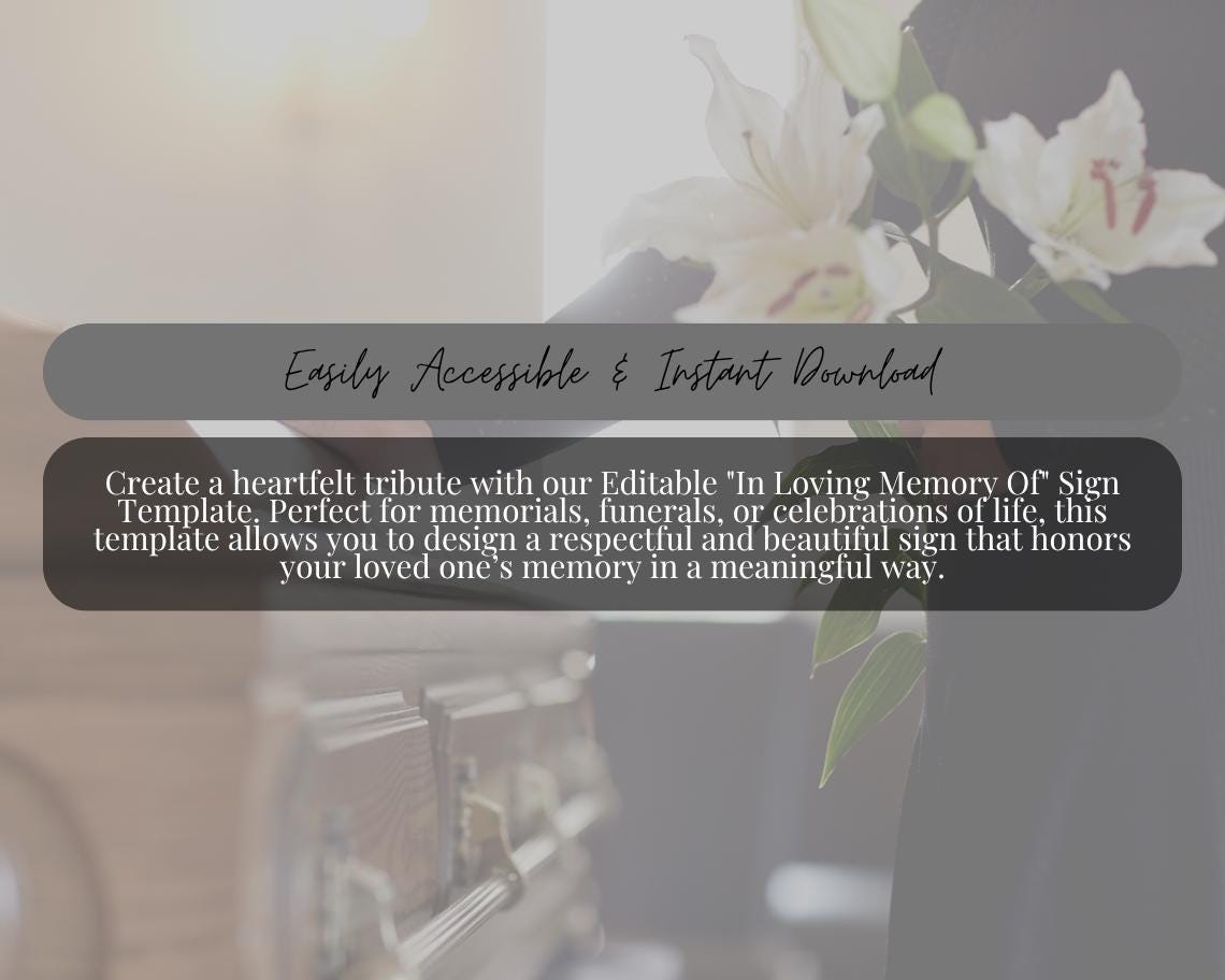 In Loving Memory Of Sign Template | Editable Canva Design | Instant Download | Customizable Printable Memorial Sign