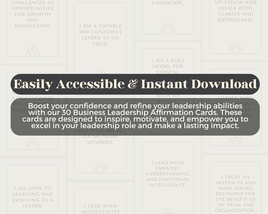 30 Business Leadership Affirmation Cards | Positive Affirmations For Leaders | Editable Canva Graphic Cards | Illustrated Design Aesthetic