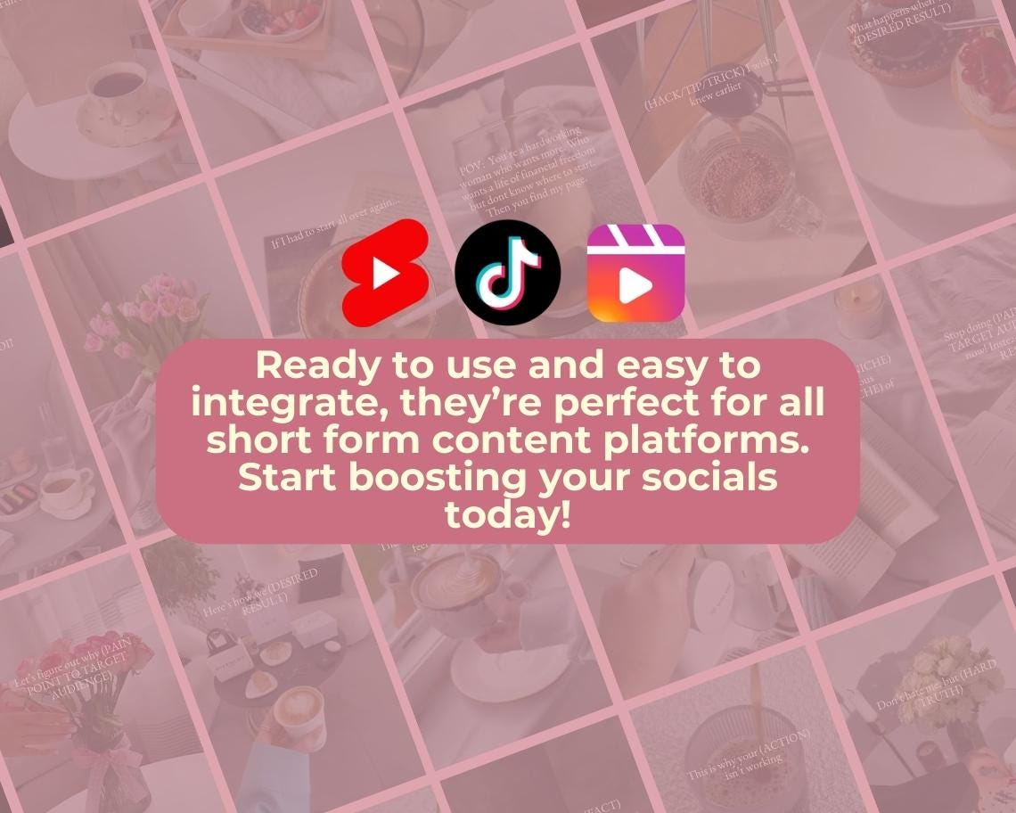 750 Pink Aesthetic Insta Reels BUNDLE | DFY Done For You Posts  | TikTok Instagram Reels Facebook Youtube Shorts | Captioned Easy Edit