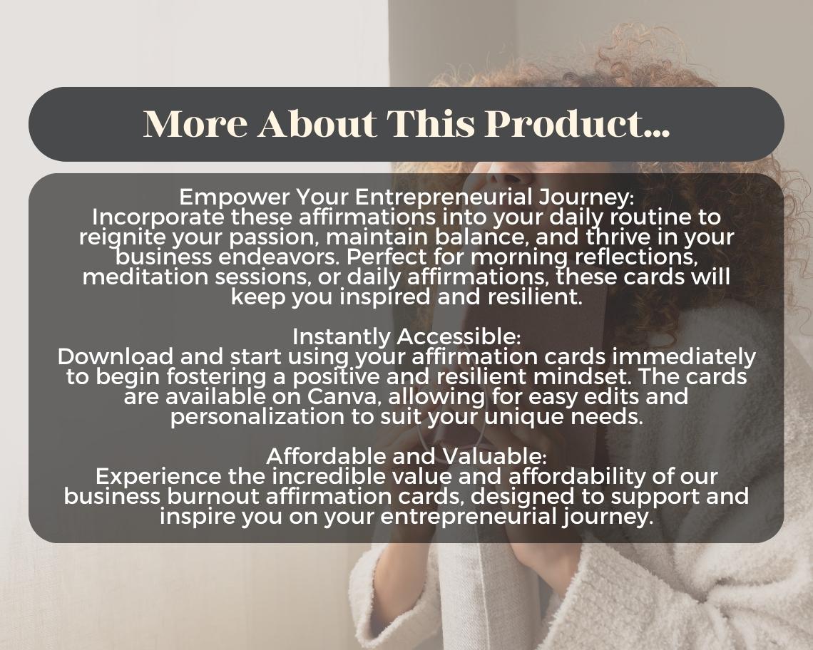 30 Business Burnout Affirmation Cards | Positive Affirmations For Businesses | Editable Canva Graphic Cards | Illustrated Design Aesthetic