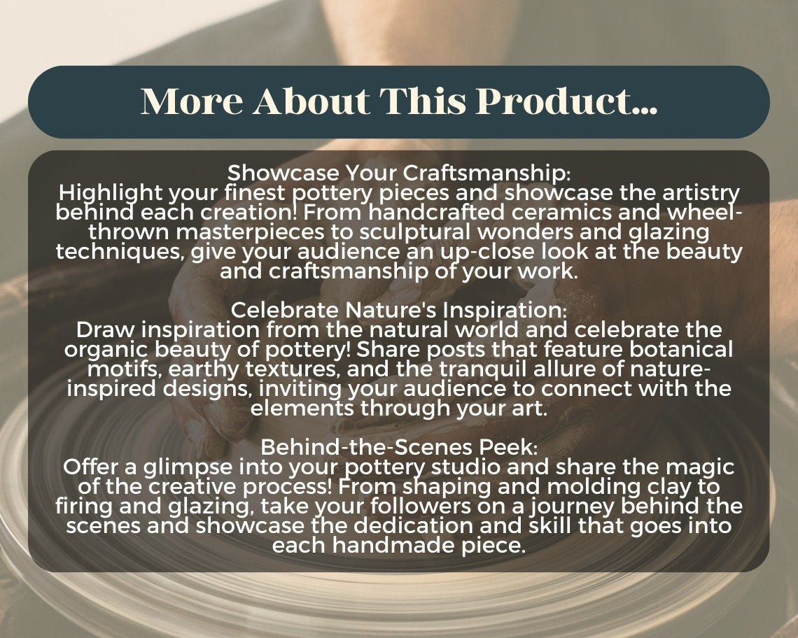 Pottery Instagram Posts | 50 Social Media Graphics | Ceramic Insta Post Templates | Instagram Story and Post Designs For Viral IG