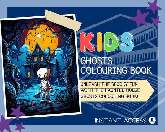 Ghosts Colouring Book | 11 Haunted House Ghosts Themed Graphic Pages | Kids & Adults Art Books | Printable Drawing Colour Sheets All Ages |