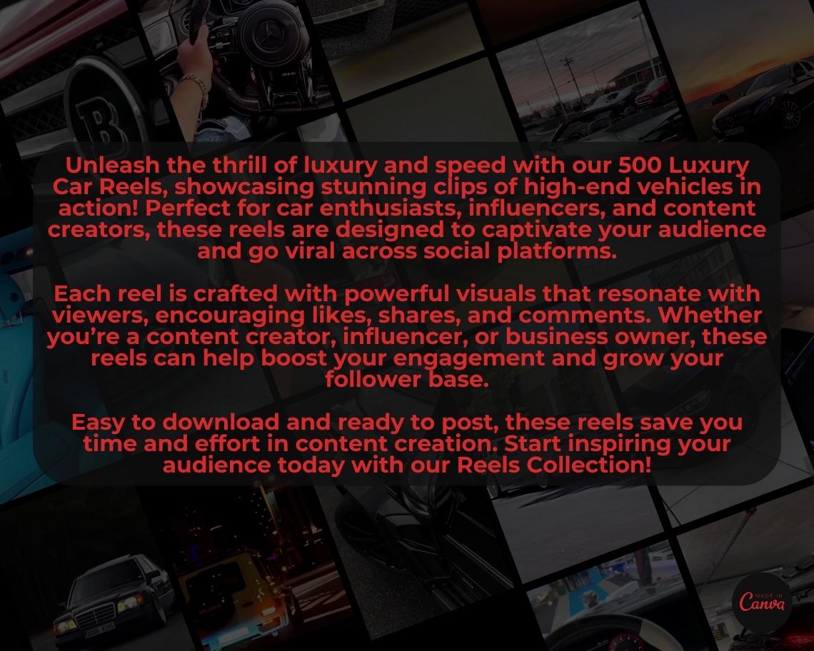 500 Luxury Car Reels | DFY Done For You Viral Reels | TikTok Instagram Reels Facebook Youtube Shorts | English Ready To Post