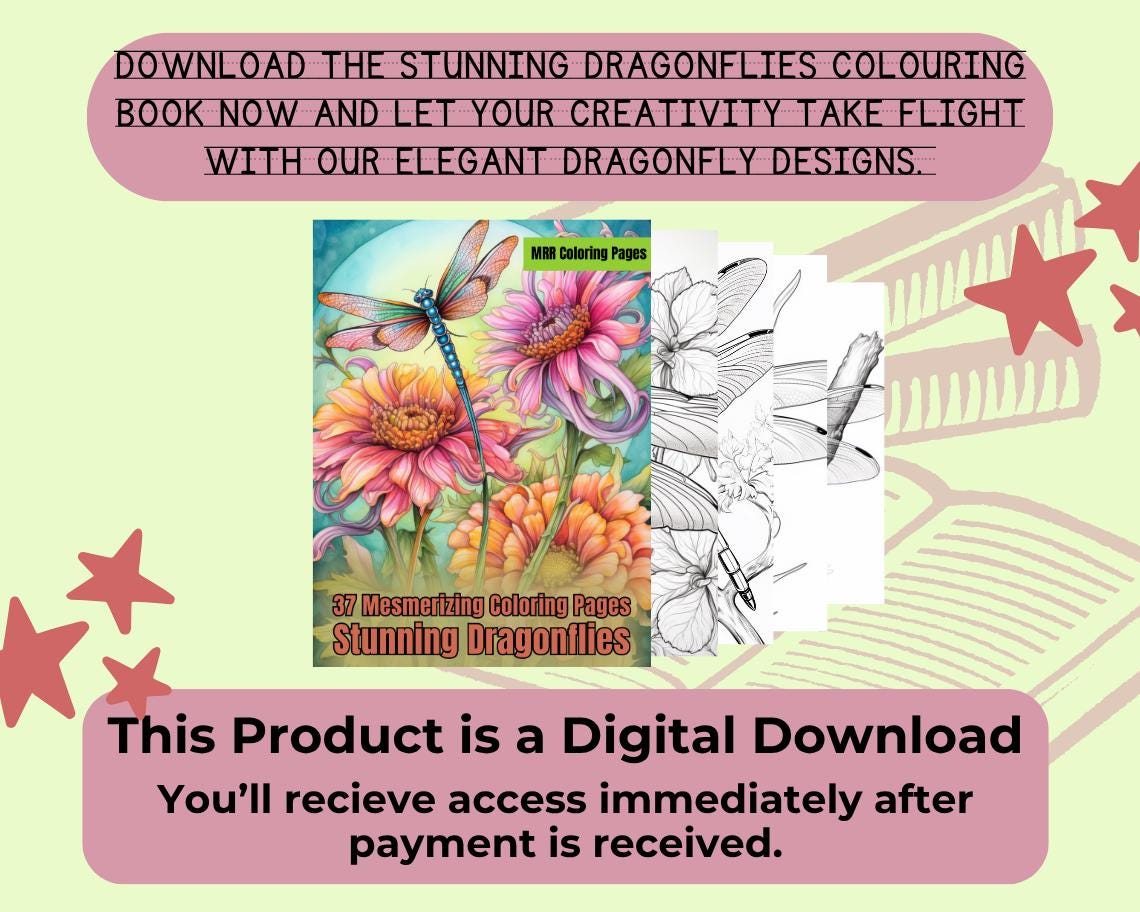 Stunning Dragonflies Colouring Book | 37 Insect Themed Graphic Pages | Kids & Adults Art Books | Printable Drawing Colour Sheets All Ages |