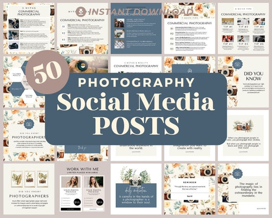 Photography Instagram Posts | 50 Social Media Graphics | Shutterbug Insta Post Templates | Instagram Story and Post Designs For Viral IG