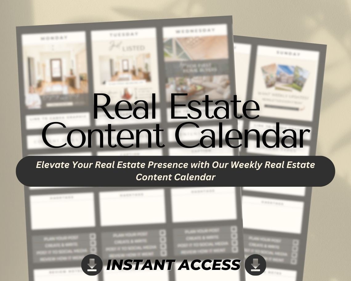 Real Estate Content Calendar | Weekly Realtors Content Schedule | Estate Agents Social Media Post Planner | Plan Content Week by Week