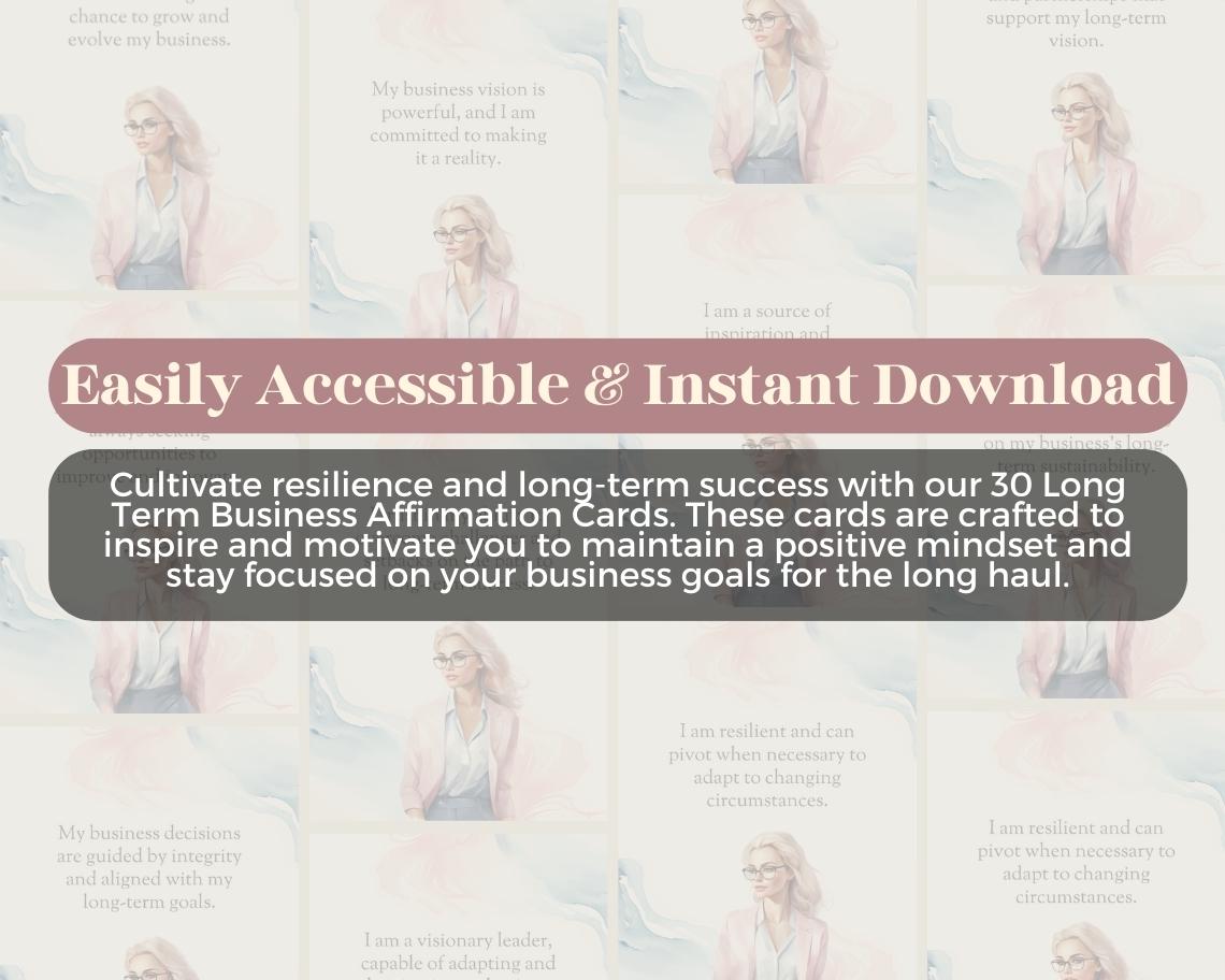 30 Long Term Business Affirmation Cards | Positive Affirmations For Business | Editable Canva Graphic Cards | Illustrated Design Aesthetic