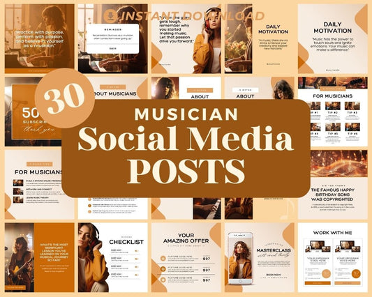 Musician Instagram Posts | 30 Social Media Graphics | Music Artist Insta Post Templates | Instagram Story and Post Designs For Viral IG