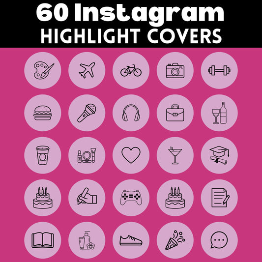 60 Instagram Highlight Covers | Pastel & Black IG Story Icons | Minimalist Aesthetic Highlight Buttons | IG Story Icons | Social Media Kit