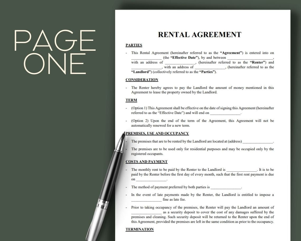 Rental Agreement | Legal Document Lawyer Certified Binding Contract | Save Money on Legal Fees Instant Printable Download Easy Edit