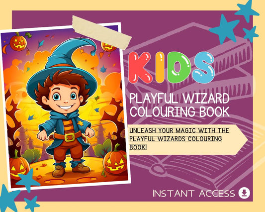 Playful Wizard Colouring Book | 19 Sorcerer Themed Graphic Pages | Kids & Adults Art Books | Printable Drawing Colour Sheets For All Ages |