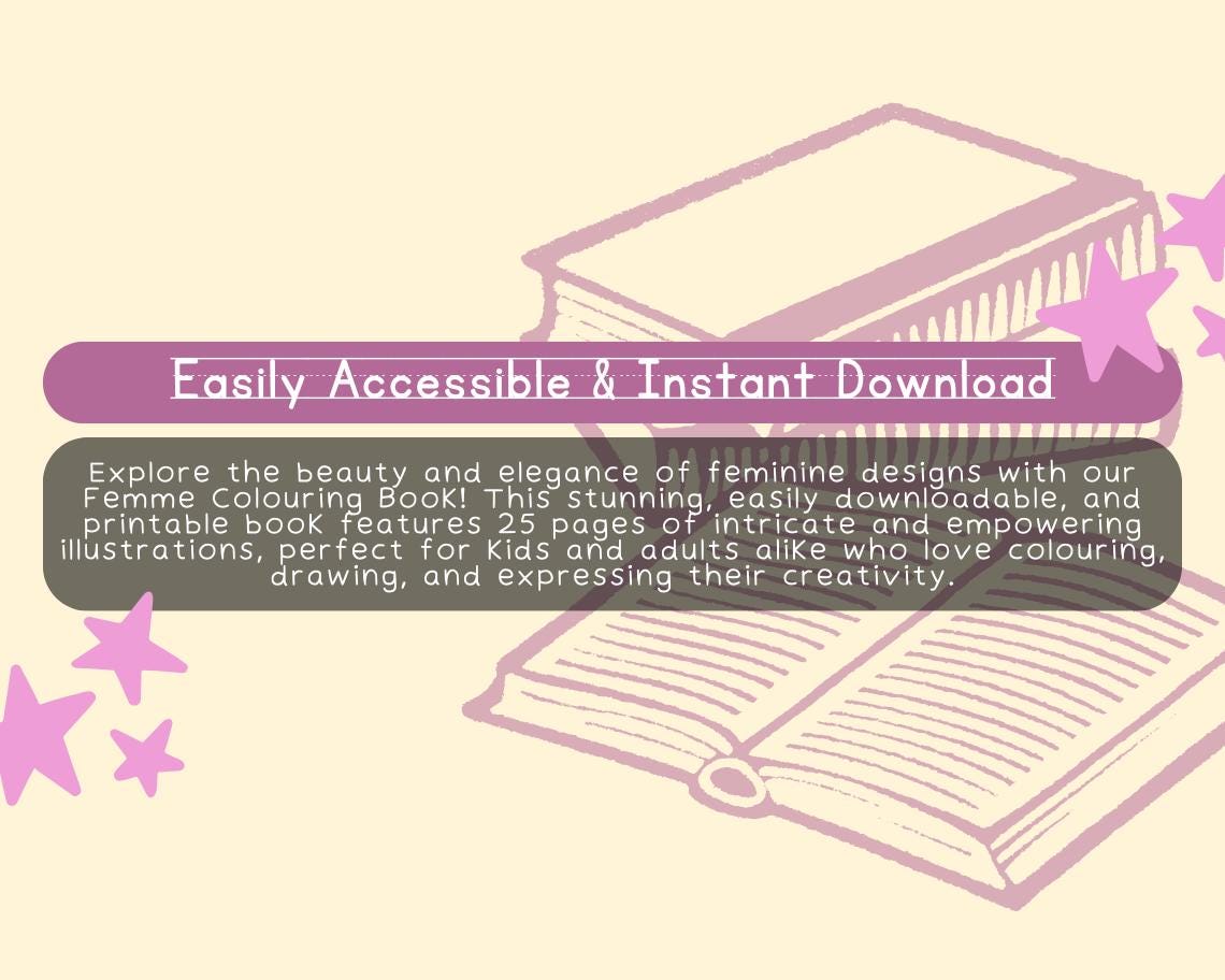 Femme Colouring Book | 25 Female Themed Graphic Pages | 2 Kids & Adults Art Books | Printable Drawing And Colour Sheets For All Ages |