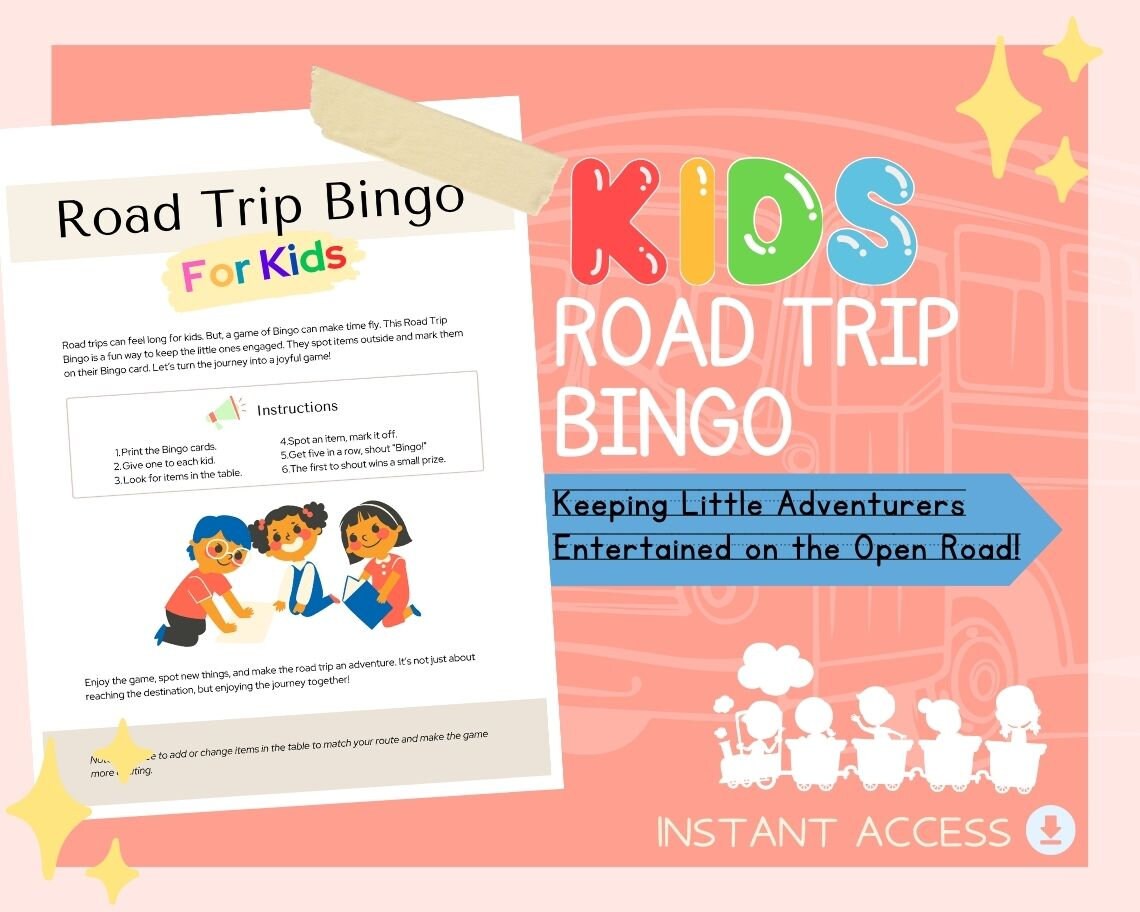Kids Road Trip Bingo | Children's Learning Sheet | Teach Kids & Toddlers Pages | Kids Educational Templates For Entertainment