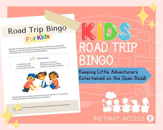 Kids Road Trip Bingo | Children's Learning Sheet | Teach Kids & Toddlers Pages | Kids Educational Templates For Entertainment
