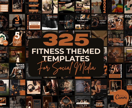 Fitness Instagram Template Posts Editable on Canva | 325 Social Media Graphics | Black Gym Templates | Instagram Story and Post Designs