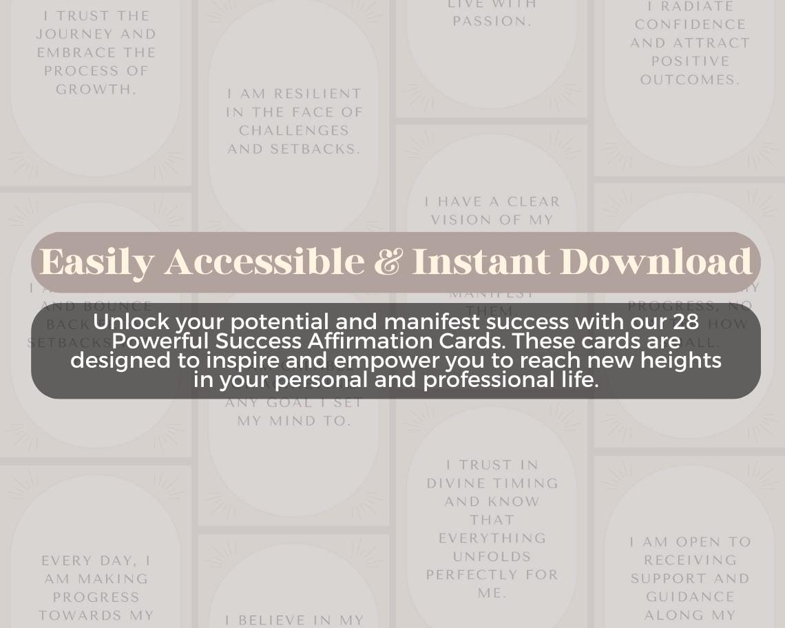 28 Powerful Success Affirmation Cards | Positive Affirmations For Goal Getters | Editable Canva Graphic Cards | Illustrated Design Aesthetic