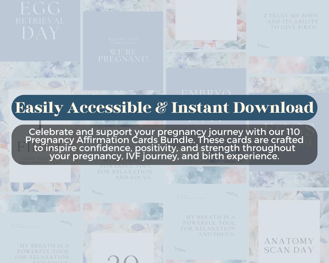 110 Pregnancy Affirmation Cards BUNDLE | Positive Birthing Affirmations | Milestone Cards For IVF Fertility | Editable Canva Graphic Cards |