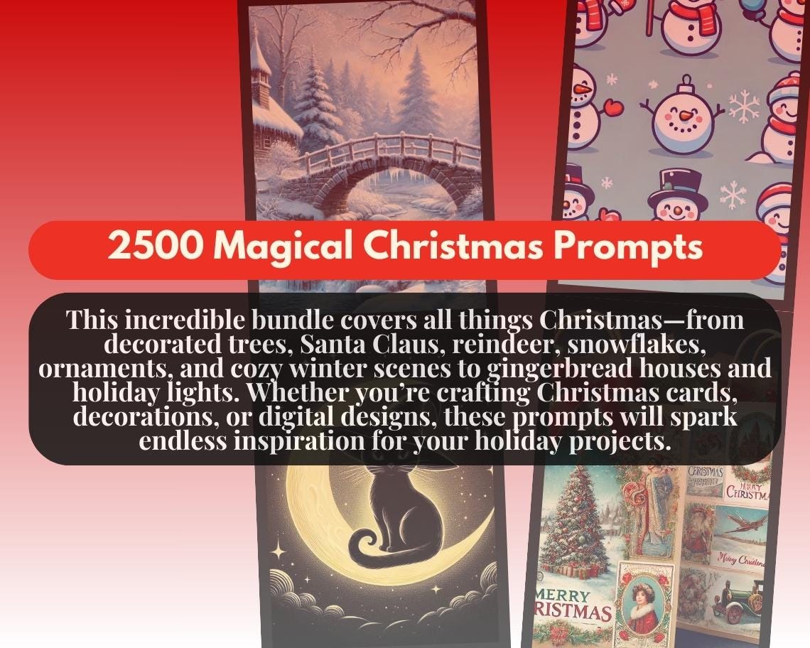 2500 Midjourney Christmas Prompts | AI Graphic Design Prompt Bundle | Automated Intelligence Prompts For Christmas Graphics Creation |